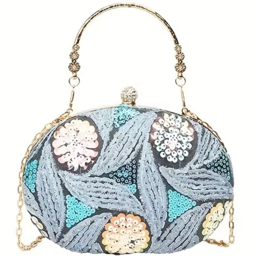 💎👛💎 BLUE WHITE GOLD & SILVER SEQUIN EMBELLISHED ELEGANT WOMEN’S HANDBAG❗️💎👛💎